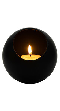 Isolated 3D Rendering Candle with Glowing Flame in a Black Spherical Holder