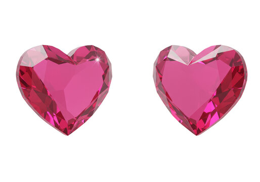 Isolated 3D Rendered Faceted Pink Heart Gems on Transparent Background