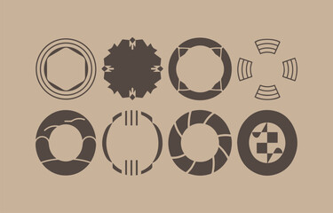 Poster - Collection of Eight Abstract Circular Geometric Designs on a Beige Background for Creative Projects