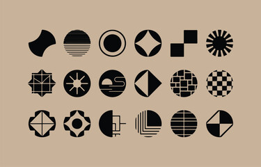 Poster - Collection of Abstract Geometric Shapes in Black on Beige Background Modern Minimalist Design Elements Icons