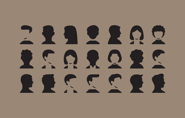 Poster - Diverse People Profile Silhouette Icons Set on Taupe Background Representing Various Genders Ages and Ethnicities