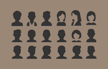 Poster - Set of Fifteen Dark Gray Head and Shoulder Silhouettes of People on a Brown Background