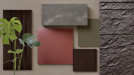 Poster - Modern Interior Design Mood Board With Monstera Plant, Showcasing Home Improvement and Renovation Projects : Generative AI