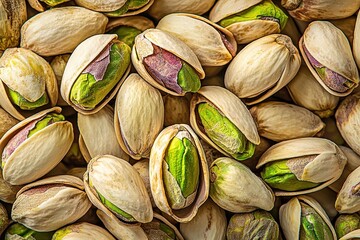 Poster - Close-Up of Pistachios in Shells, Ideal for Food Bloggers and Healthy Eating Campaigns, Showcasing Natural Goodness and Culinary Ingredients : Generative AI