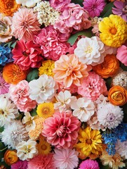 Poster - Colorful Dahlias and Hydrangeas in Full Bloom, Ideal for Spring Celebrations and Mother's Day Promotions : Generative AI