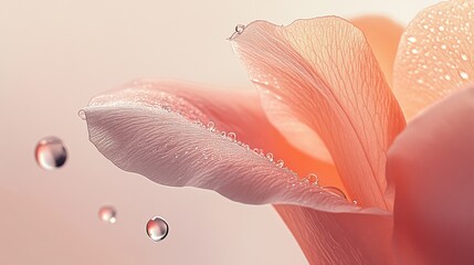 Aufkleber - Delicate Pink Flower Petals With Water Droplets, Symbolizing Purity and Natural Beauty for Wellness and Skincare Advertising : Generative AI