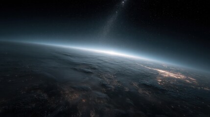 Poster - Earth From Space With City Lights at Night, Representing Global Connectivity and Environmental Awareness for Sustainability Campaigns : Generative AI