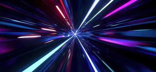 Poster - Abstract Light Streaks Converging to a Central Point, Illustrating Speed and Technological Advancement for Future Vision : Generative AI