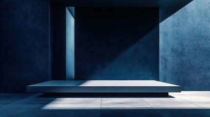 Aufkleber - Modern minimalist blue concrete platform in a dark room