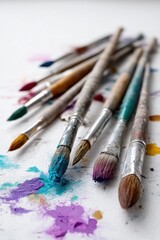Poster - Paintbrushes Covered in Colorful Paint on Canvas, Illustrating Artistic Expression and Creative Inspiration for Art Therapy and Design Projects : Generative AI