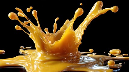 Poster - Golden Liquid Splashing Against Black Backdrop, Showcasing Fluid Dynamics and Product Presentation for Advertising and Marketing Campaigns : Generative AI