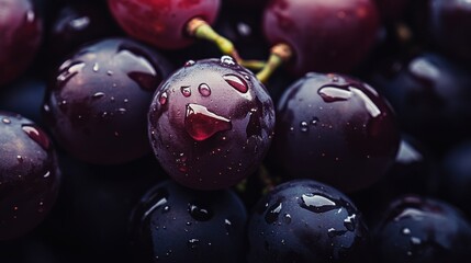 Poster - Close-Up of Fresh Red Grapes With Water Droplets, Symbolizing Healthy Eating and Agricultural Abundance for Food Industry Marketing : Generative AI