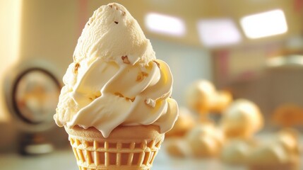 Poster - Vanilla Ice Cream Cone With Toppings, Representing Summer Indulgence and Childhood Memories, Perfect for Menu Design and Food Bloggers : Generative AI