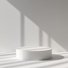 Aufkleber - Minimalist white cylinder product display platform with sunlight shadows