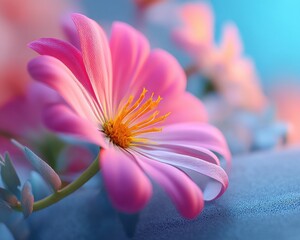 Leinwandbilder - Close-Up of a Pink Daisy with Orange Center, Symbolizing Beauty and Natural Healing in Wellness Campaigns and Spring Celebrations : Generative AI