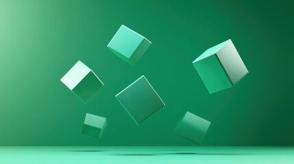 Poster - Floating Green Cubes on a Green Background, Symbolizing Innovation and Modern Technology, Ideal for Presentations and Creative Projects, Representing Growth : Generative AI