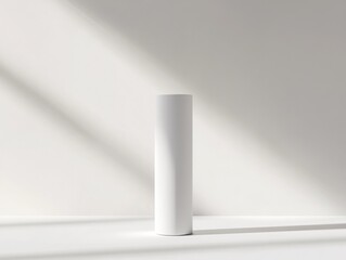 Aufkleber - Minimalist white cylinder on white background with light and shadow