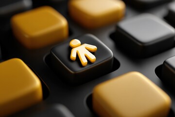 Poster - Golden Human Icon on Black Button Among Gold and Black Buttons, Symbolizing Leadership and Employee Recruitment at a Corporate Level : Generative AI