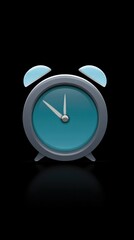 Poster - Cartoon Alarm Clock With Blue Face Against Black Background, Symbolizing Time Management and Deadline Awareness in Business Presentations : Generative AI