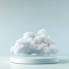 Poster - Abstract pastel blue background with fluffy cloud and minimalist platform