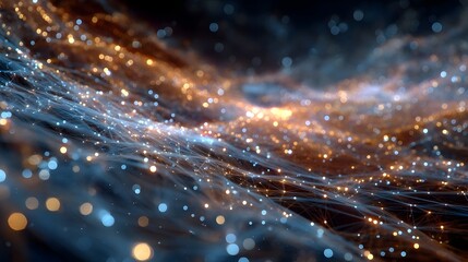 Poster - Illuminated digital network nodes overlay a vibrant cosmic background