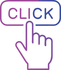 Fototapete - Clicking hand icon with click text in gradient colors on transparent background