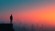 © Vangly - Silhouetted figure overlooking a vibrant cityscape at sunrisesunset