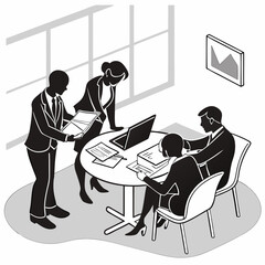 Poster - Business team meeting collaboration office workers documents laptop