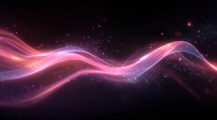 Wall Mural - Elegant Pink Wave with Sparkling Particles on Dark Background