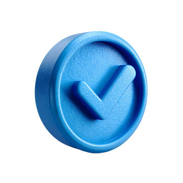 Circular solid blue checkmark rendered in 3D plastic style