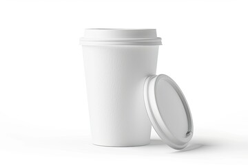 Fototapete - White Double Wall Paper Hot Coffee Cup and Lid Isolated on White Background with Clipping Path