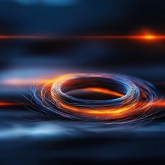 Poster - Energetic Circle: A captivating image of an illuminated ring, its core blazing with a fiery orange hue, is showcased against a dynamic dark blue backdrop, creating a sense of movement and energy. 