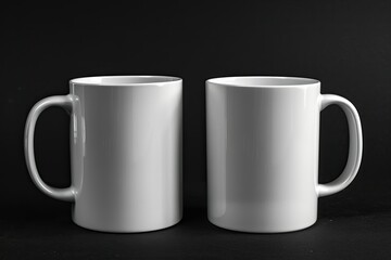 Fototapete - High Definition Image of Two White Mugs on Black Background