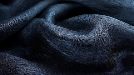 Poster - Dark navy blue fine fabric texture with subtle grid pattern and soft folds