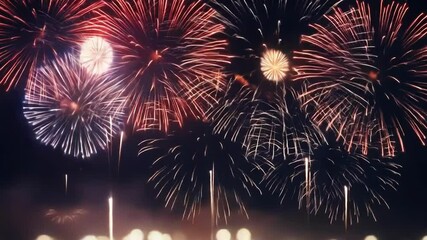 Vibrant fireworks display exploding in the night sky during a festive celebration