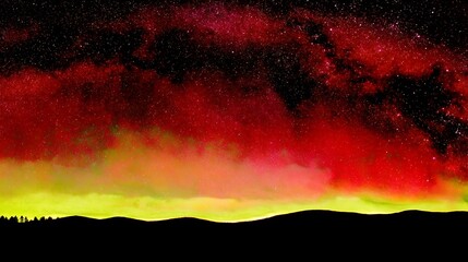 Cosmic horizon with silhouetted landscape below