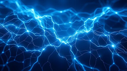 Aufkleber - lightning in the sky | A complex network of glowing blue lines interconnected on a dark blue background with bright spots