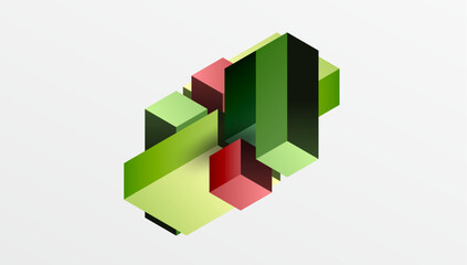 Aufkleber - Abstract geometric shapes overlap, creating layered visual effect. Green, red hues dominate composition. Minimalist design, clean lines present.