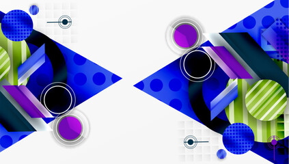 Aufkleber - Abstract geometric design. Blue, purple, green shapes overlap white space. Modern, vibrant composition for digital use.