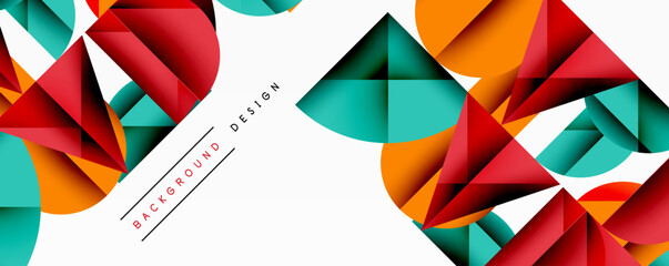 Aufkleber - Abstract geometric shapes, vibrant colors, layered design. White background provides contrast, modern aesthetic. Text reads background design.