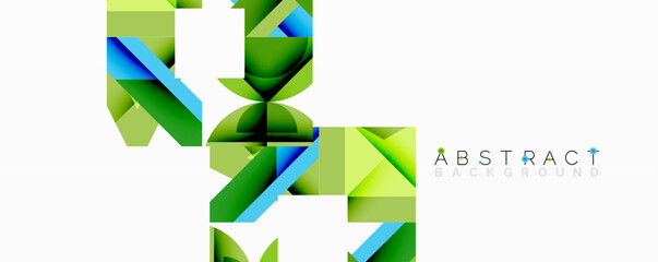Leinwandbilder - Bright geometric shapes overlap, creating dynamic abstract composition. Green, blue hues dominate white background. Modern design element.