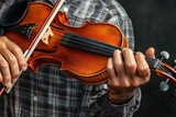 Closeup Hands Playing Violin Musical Instrument Brown Wood bow art old man hobby skill sound string 