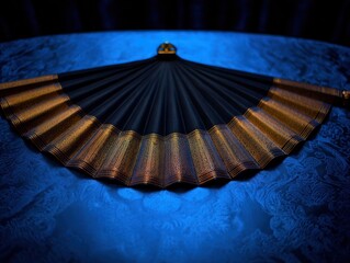 Wall Mural - Dark fan on a blue surface