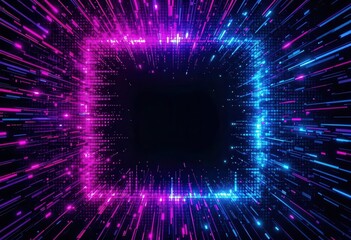 Poster - Vibrant digital rays create a glowing frame in a dynamic abstract background