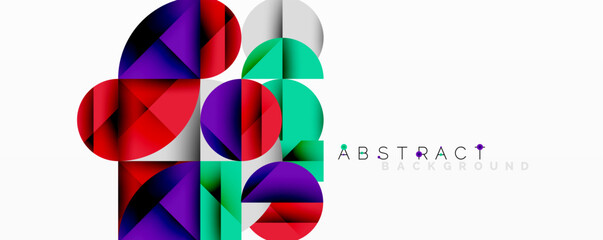 Fototapete - Geometric shapes overlap, creating vibrant colorful design. Modern abstract background with gradient effects. Clean, simple composition.