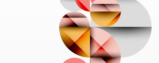 Aufkleber - Abstract geometric composition. Overlapping circles, triangles create dynamic visual effect. Warm, cool tones blend seamlessly. Minimalist design.