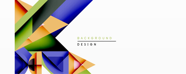 Poster - Abstract geometric shapes overlap, creating dynamic composition. Vivid colorsorange, green, bluecontrast against white space. Modern design element for backgrounds, presentations.
