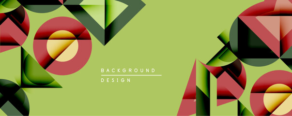 Aufkleber - Abstract geometric composition. Overlapping shapes create dynamic visual effect. Red, green, black hues dominate pale yellow backdrop. Modern design element.