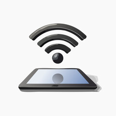 Poster - A digitally illustrated image showcasing a tablet device with a Wi-Fi signal symbol overhead, depicting wireless connectivity and internet access.