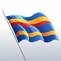 Poster - An eye-level vector illustration of a flag design with a blue base and horizontal stripes of orange, yellow, and red colors waving in the wind